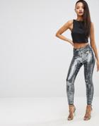 Asos Night Premium Embellished Sequin Skinny Pants - Gray