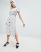 Pull & Bear Button Detail Midi Skirt In Polka Dot - Multi