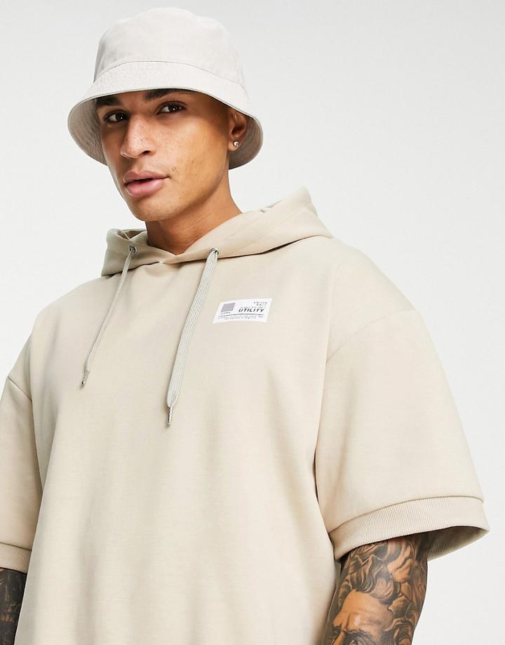 Jack & Jones Core Set Hoodie With Short Sleeves In Beige-neutral