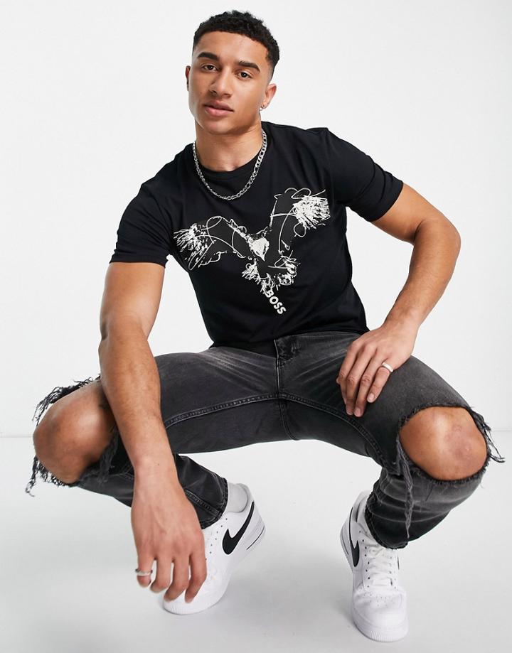 Boss Thinking Eagle Logo T-shirt In Black