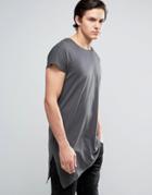 Jack & Jones Core Longline T-shirt With Asymmetric Hem - Gray