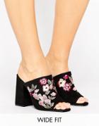 New Look Wide Fit Embroidered Heeled Mule - Black