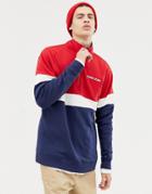 Tommy Jeans Relaxed Fit Retro Mock Neck Half Zip Sweat In Red/white/navy - Multi