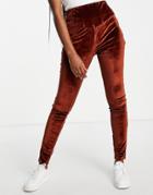 Fashion Union Stretch Velvet Leggings In Rust-brown