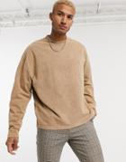 Asos Design Oversized Long Sleeve T-shirt In Heavyweight Beige Acid Wash-neutral