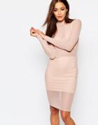 Missguided Mesh High Neck Bodycon Dress - Nude