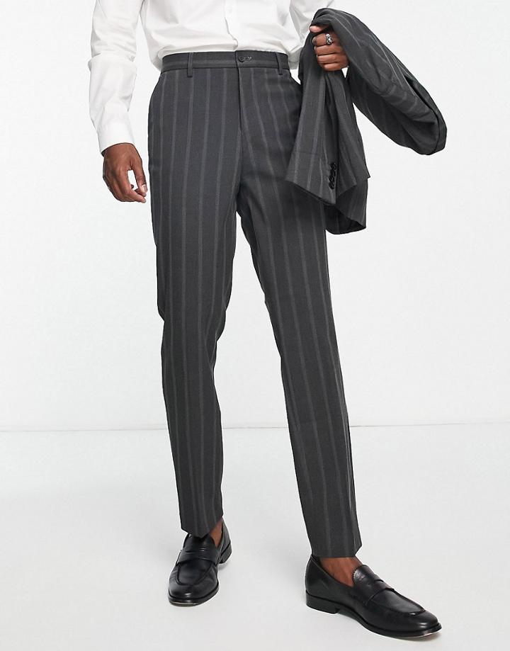 Bando Slim Fit Suit Pants In Navy Pinstripe