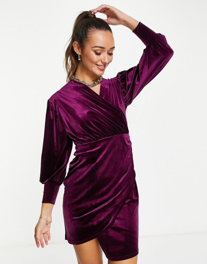Closet London Velvet Drape Mini Dress In Plum-red