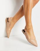 River Island Asymmetric Mesh Slingback Flat Shoe In Beige-neutral
