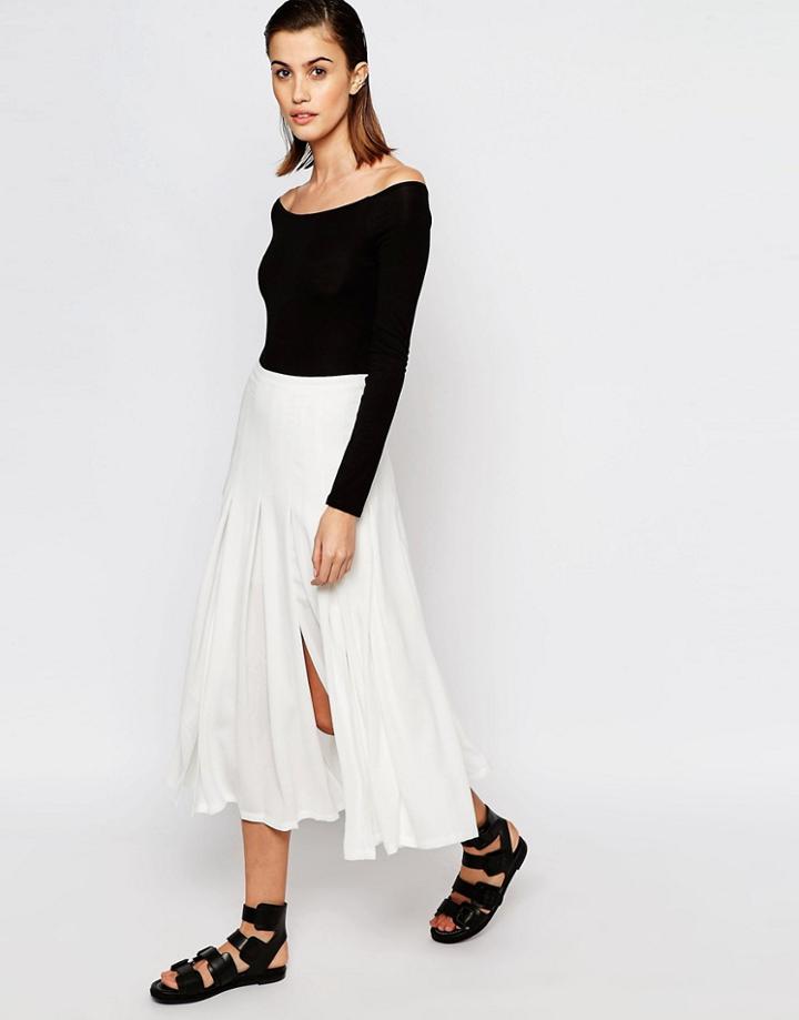 Warehouse Box Pleat Midi Skirt - Ivory