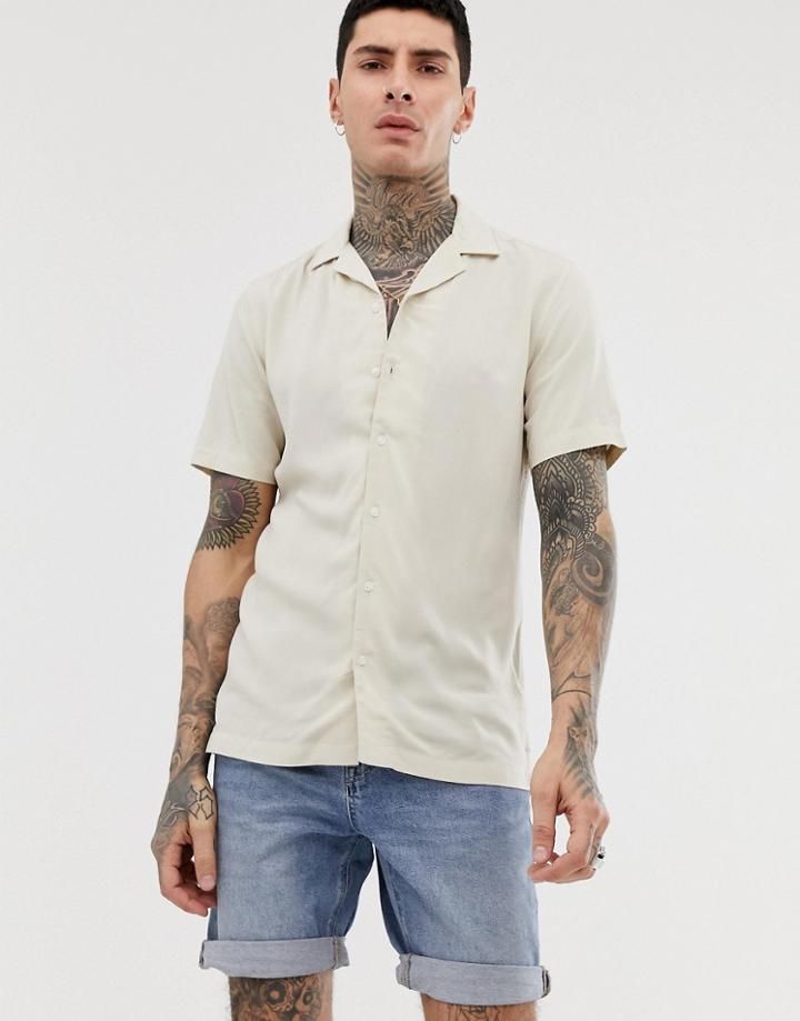 Asos Design Regular Fit Viscose Shirt In Ecru - Cream