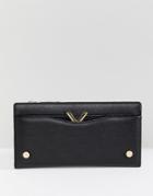 Dune Karcy Black Purse With Card Holder And V Bar Detail - Black