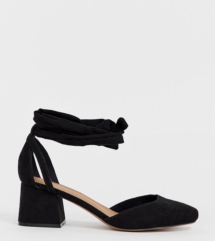 Asos Design Wide Fit Windmill Tie Leg Mid Heels - Black