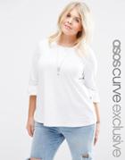 Asos Curve T-shirt With Frill Sleeve - White