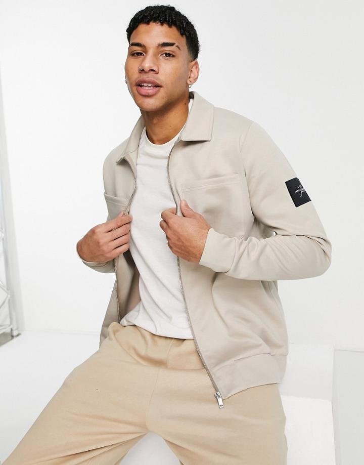 Jameson Carter Jake Long Sleeve Zip Through Lightweight Jacket In Beige-neutral
