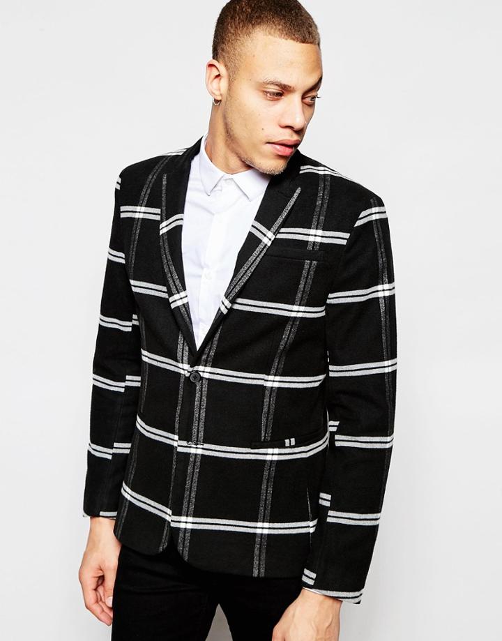 Asos Skinny Blazer In Check - Black