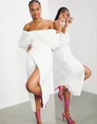 Asos Edition Robyn Drape Off Shoulder Crepe Midi Wedding Dress-white