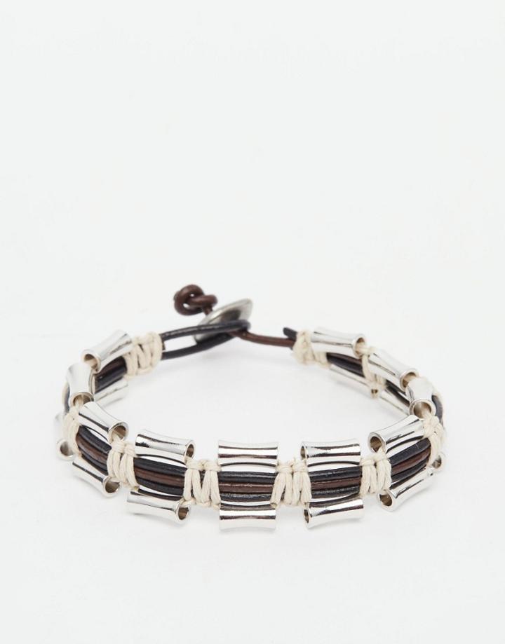 Asos Leather Bracelet With Metal Beads - Silver