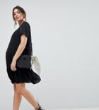 Asos Design Maternity Ruffle Hem Mini T-shirt Dress - Black