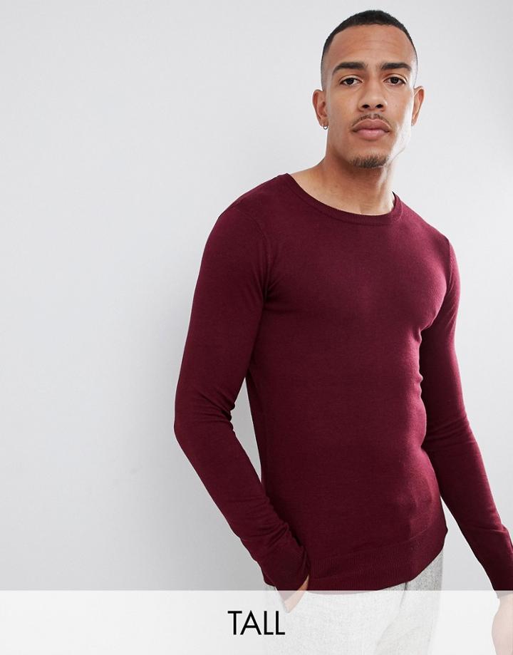 Gianni Feraud Tall Premium Muscle Fit Stretch Crew Neck Sweater - Red