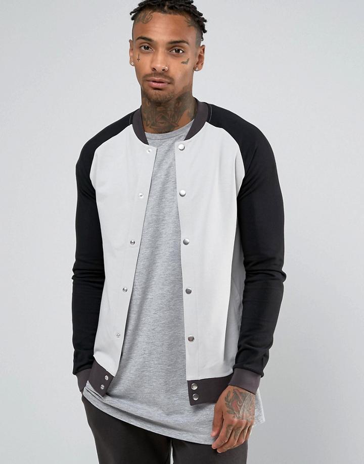 Asos Muscle Fit Jersey Bomber Jacket With Contrast Sleeves - Black