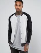 Asos Muscle Fit Jersey Bomber Jacket With Contrast Sleeves - Black
