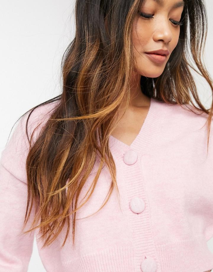 Fashion Union Fluffy Knit Cropped Cardigan - Part Of A Set-pink