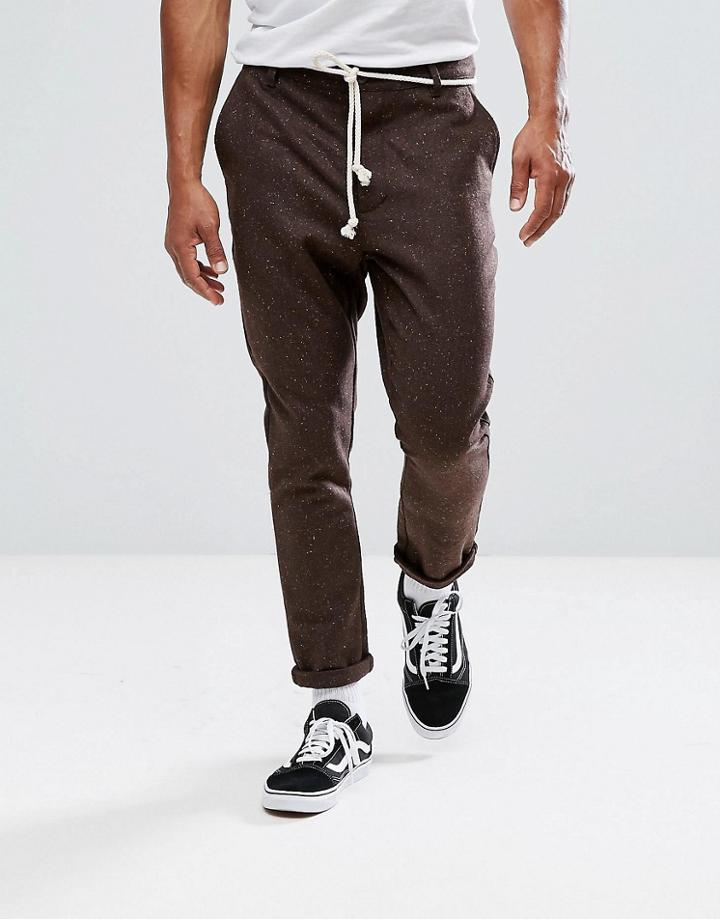 Asos Tapered Pants In Brown Nepp Fabric - Brown