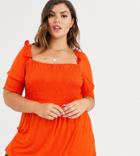 Simply Be Square Neck Shirred Top In Orange