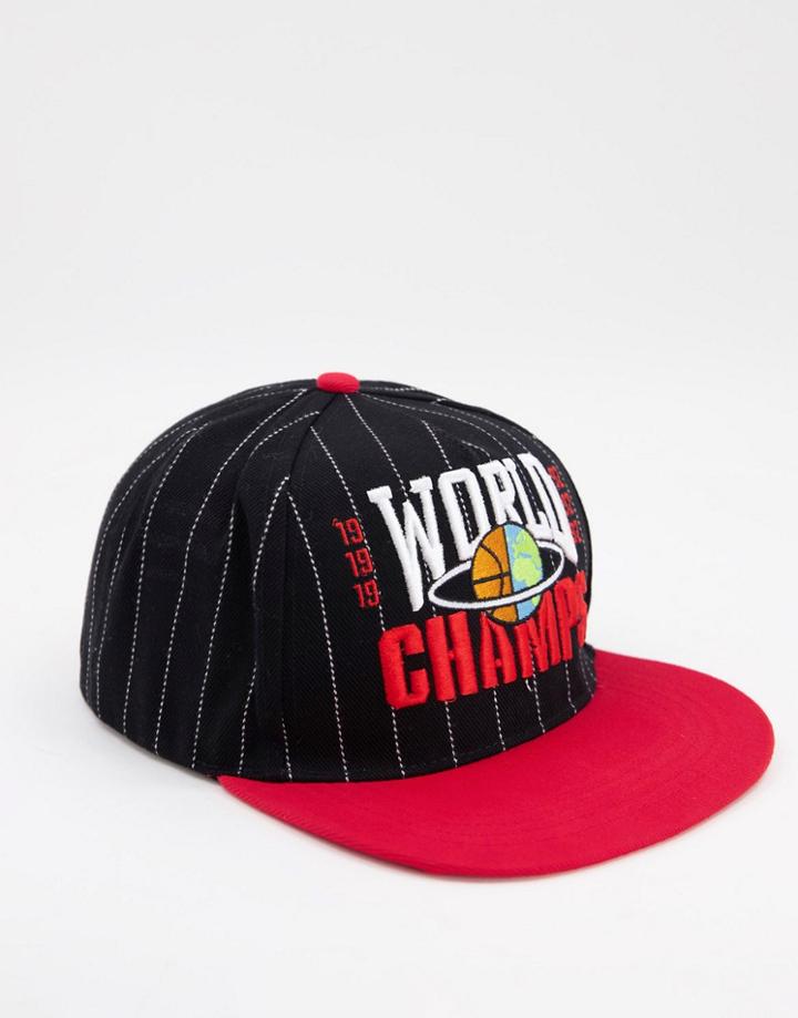 Asos Design Snapback Cap In Black With Vintage Stripe Detail