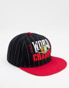 Asos Design Snapback Cap In Black With Vintage Stripe Detail