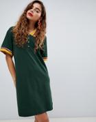 Monki Turtleneck A-line Dress With Contrast Collar In Green