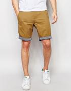 Ted Baker Chino Shorts With Contrast Turn Up In Slim Fit - Beige