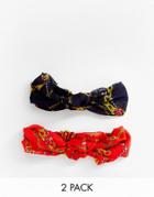 Asos Design Pack Of 2 Knot Front Headbands In Vintage Chain Print - Multi
