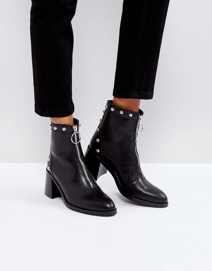 Depp Soft Leather Studded High Heel Boot - Black