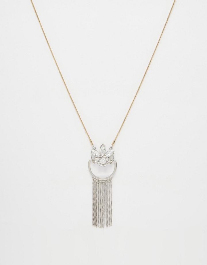 Asos Statement Chain Long Pendant Necklace - Silver