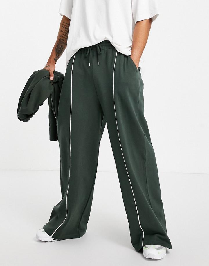 Asos Design Super Oversized Wide Leg Sweatpants With Piping In Green