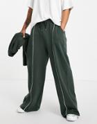 Asos Design Super Oversized Wide Leg Sweatpants With Piping In Green