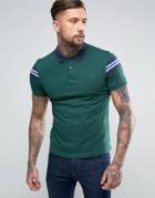 Fred Perry Slim Pique Polo Bomber Stripe Sleeve In Ivy Green - Green