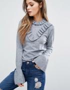 Vero Moda High Neck Ruffle Detail Sweater - Gray