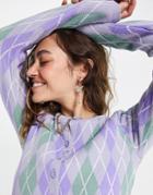 Topshop Knit Lilac Argyle Crop Cardi-purple