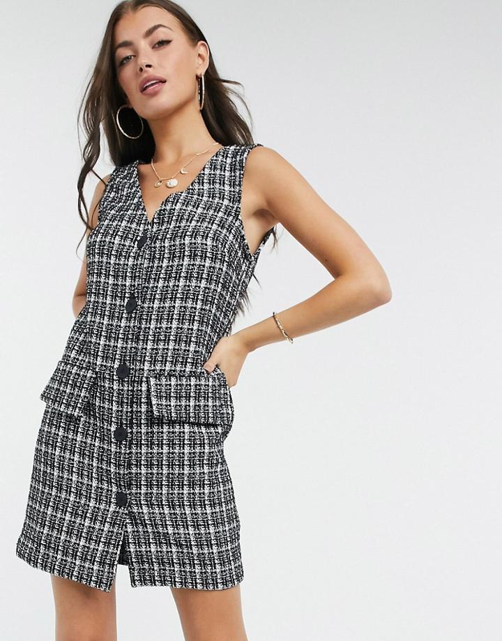 Asos Design Mini Pinny Dress In Mono Boucle-multi