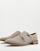 Asos Design Monk Shoes In Stone Suede-neutral