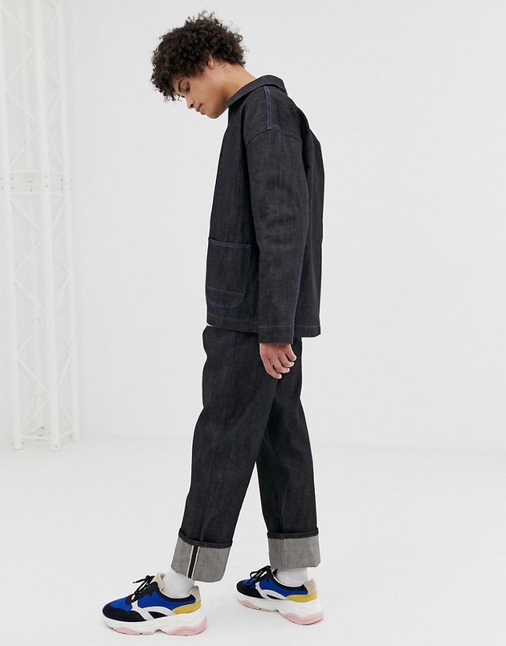 Asos White Two-piece Slim Cropped Jeans In Selvage Raw Denim-black