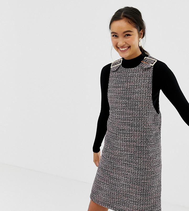 New Look Buckle Detail Pinny Dress In Boucle-black