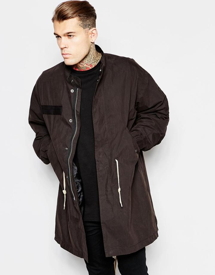 Asos Hoodless Parka In Black - Black