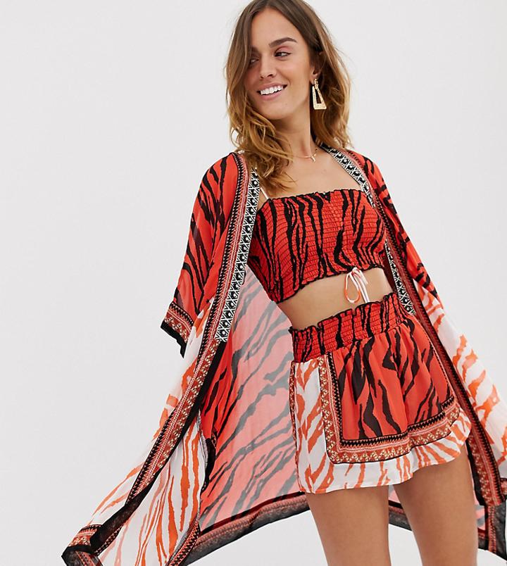 River Island Caftan In Zebra Print - Orange
