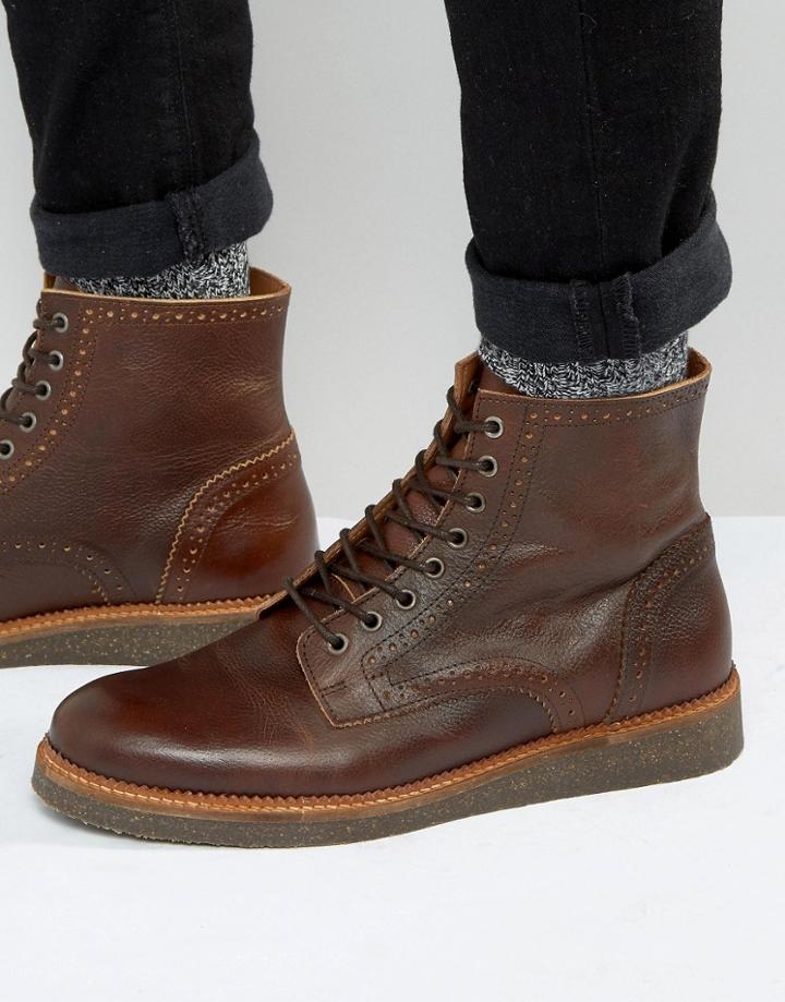 Asos Chelsea Brogue Boots With Cork Sole In Tan Leather - Tan