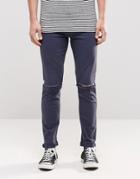 Asos Super Skinny Jeans With Knee Rips In Dark Blue - Dark Blue