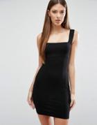 Asos Thick Strap Square Neck Mini Bodycon Dress - Black